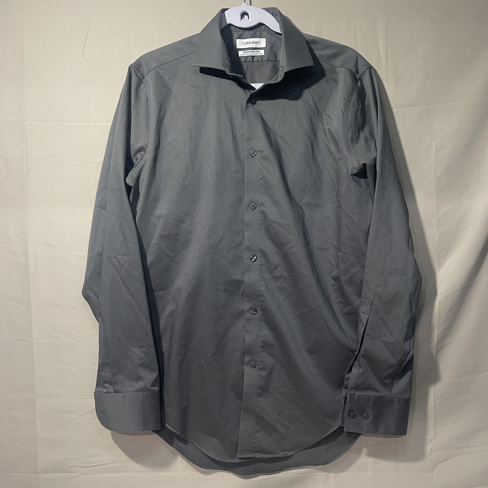 Calvin Klein Gray Button Down Dress Shirt Men's Size Medium Infinite No Iron